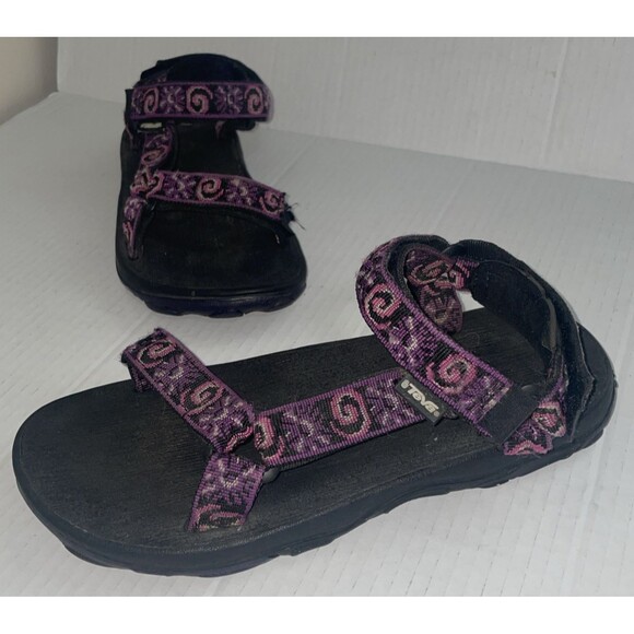 Teva Sandals Womens Size 6  Black Purple Strappy Walking Hook Loop Hiking Casual - Picture 1 of 15